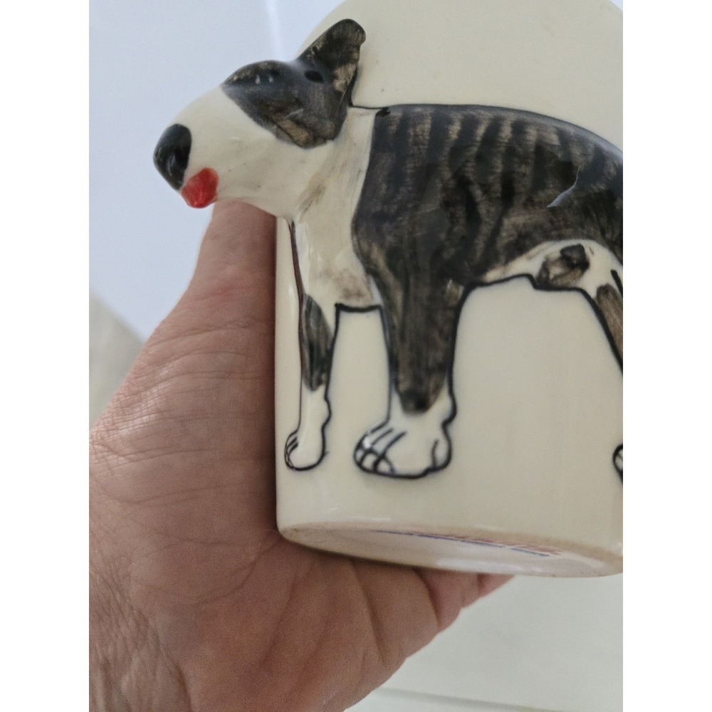 3D Bull Terrier Dog Ceramic Coffee Tea Mug Cup Brown White Red Tongue Gift - Picture 4 of 12